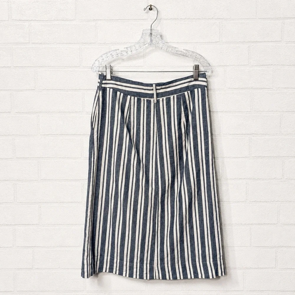 Gap Linen Stripe Wrap Midi Skirt Size M Academia Coastal Preppy Nautical Pockets